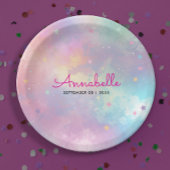 Niedlich Girl Lila Pink Holographic Sky Wassercolo Pappteller