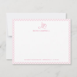 Niedlich Girl Monogram Name Baby Pink Gingham Karo Mitteilungskarte
