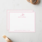 Niedlich Girl Monogram Name Baby Pink Gingham Karo Mitteilungskarte (Vorderseite/Rückseite Beispiel)