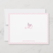 Niedlich Girl Monogram Name Baby Pink Gingham Karo Mitteilungskarte (Rückseite)