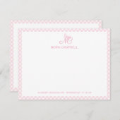 Niedlich Girl Monogram Name Baby Pink Gingham Karo Mitteilungskarte (Vorne/Hinten)