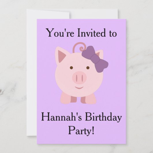 Niedlich Girl Pig Einladung (Vorderseite)