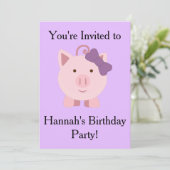 Niedlich Girl Pig Einladung (Stehend Vorderseite)