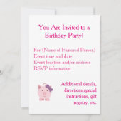 Niedlich Girl Pig Einladung (Rückseite)