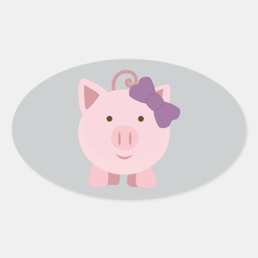 Niedlich Girl Pig Ovaler Aufkleber (Vorderseite)