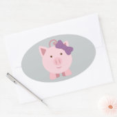 Niedlich Girl Pig Ovaler Aufkleber (Umschlag)