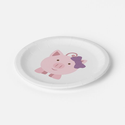 Niedlich Girl Pig Pappteller (Schrägansicht)