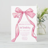 Niedlich Girl Pink Bow Geburtstag Einladung (Stehend Vorderseite)