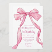 Niedlich Girl Pink Bow Geburtstag Einladung (Vorne/Hinten)