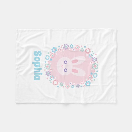 Niedlich Girl Pink Bunny Rabbit Floral Monogram Fleecedecke (Vorderseite (Horizontal))