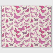 Niedlich Girl Pink Butterfly Pattern Geschenkpapier (Flach)