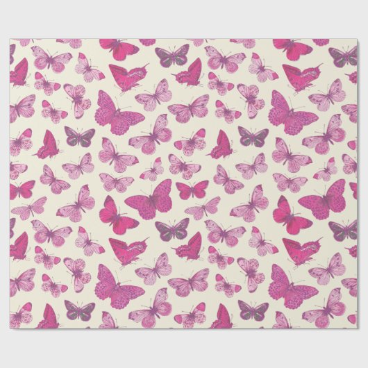 Niedlich Girl Pink Butterfly Pattern Geschenkpapier (Flach)