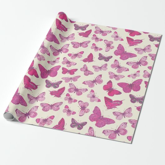 Niedlich Girl Pink Butterfly Pattern Geschenkpapier (Ungerollt)