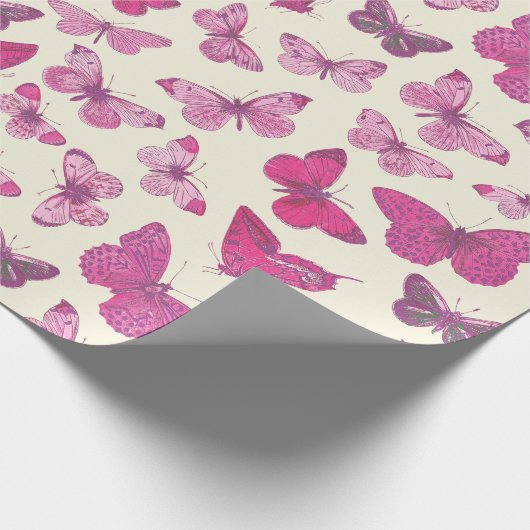 Niedlich Girl Pink Butterfly Pattern Geschenkpapier (Ecke)