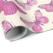 Niedlich Girl Pink Butterfly Pattern Geschenkpapier (Rolleneckpunkt)