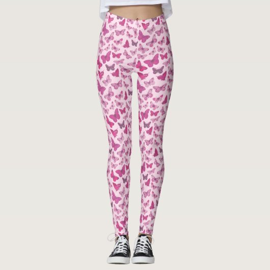 Niedlich Girl Pink Butterfly Pattern Leggings (Vorderseite)