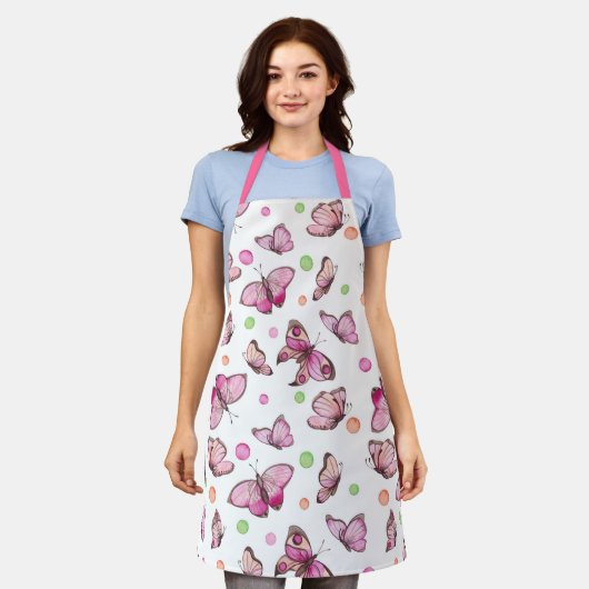 Niedlich Girl Pink Butterfly Pattern Schürze (Getragen)