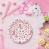 Niedlich Girl Pink Cowgirl Bows Cherries Monogramm Pappteller (Party)