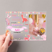 Niedlich Girl Pink Dino Dinosaur Foto Kindergeburt Acryleinladungen (Insitu (Handheld))