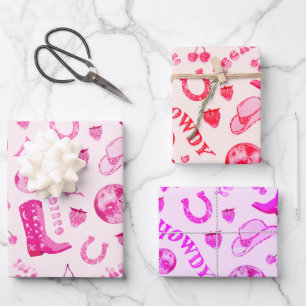 Niedlich Girl Pink Disco Cowgirl Ästhetik Geschenkpapier Set
