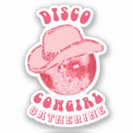 Niedlich Girl Pink Disco Cowgirl Name Aufkleber