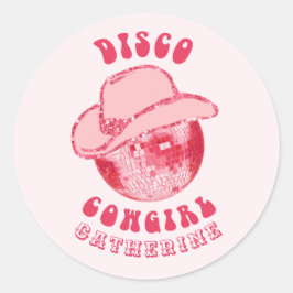 Niedlich Girl Pink Disco Cowgirl Name Runder Aufkleber