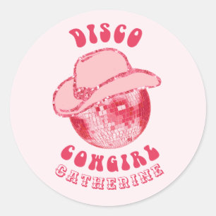 Niedlich Girl Pink Disco Cowgirl Name Runder Aufkleber