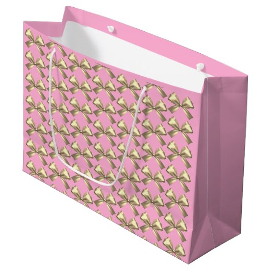 Niedlich Girl Pink Gold Satin Ästhetischer Bow Große Geschenktüte (Vorderseite Schrägansicht)
