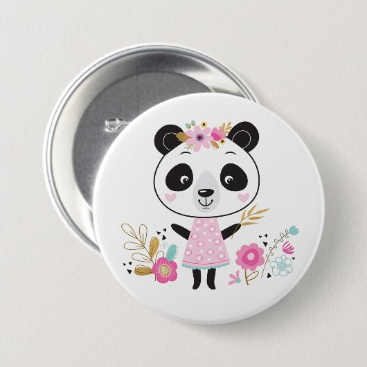 Niedlich Girl Pink Panda Button (Vorne & Hinten)
