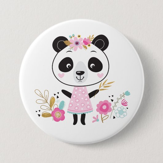 Niedlich Girl Pink Panda Button (Vorderseite)