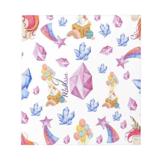 Niedlich Girl Pink Rainbow Star Monogram Unicorn Notizblock (Vorderseite)