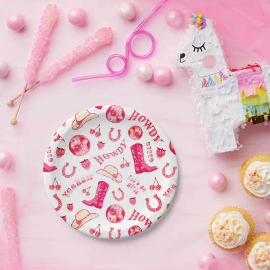 Niedlich Girl Pink Red Disco Cowgirl Ästhetik Pappteller (Party)