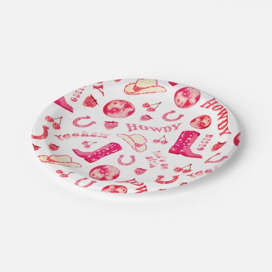 Niedlich Girl Pink Red Disco Cowgirl Ästhetik Pappteller (Schrägansicht)