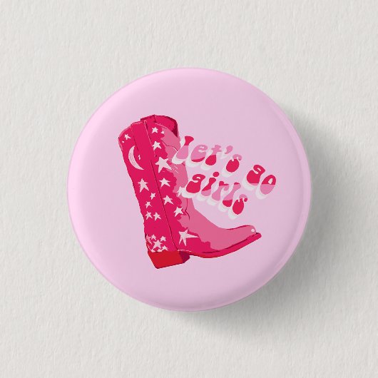 Niedlich Girl Pink Red Disco Cowgirl Boot Button (Vorderseite)