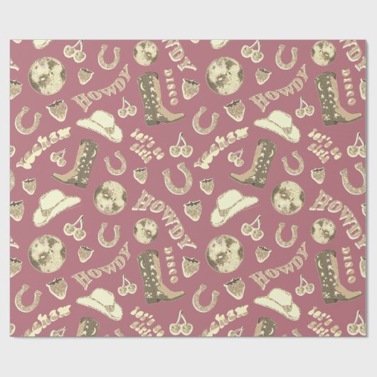 Niedlich Girl Pink Rose Gold Disco Cowgirl Ästheti Geschenkpapier (Flach)