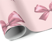 Niedlich Girl Pink Satin Ästhetische Bow Geschenkpapier (Rolleneckpunkt)