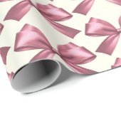 Niedlich Girl Pink Satin Ästhetische Bow Geschenkpapier (Rolleneckpunkt)