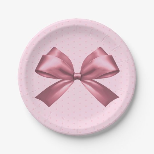 Niedlich Girl Pink Satin Ästhetische Bow Pappteller (Vorderseite)