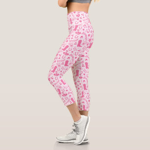 Niedlich Girl Pink White Howdy Cowgirl Capri Leggings