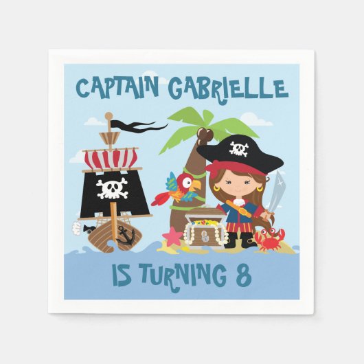 Niedlich Girl Pirate Party Paper Napkins Serviette (Vorderseite)