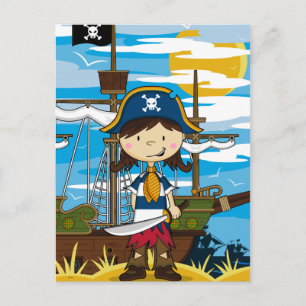 Niedlich Girl Pirate Postcard Postkarte