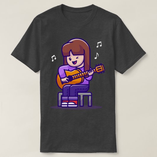 Niedlich Girl Playing Guitar T-Shirt (Design vorne)
