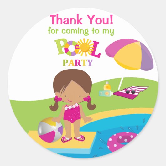Niedlich Girl Pool Party Geburtstagsticker Runder Aufkleber (Vorderseite)