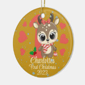 Niedlich Girl Reindeer Baby's First Christmas Gold Keramik Ornament (Links)