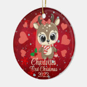 Niedlich Girl Reindeer Baby's First Christmas Red Keramik Ornament (Links)