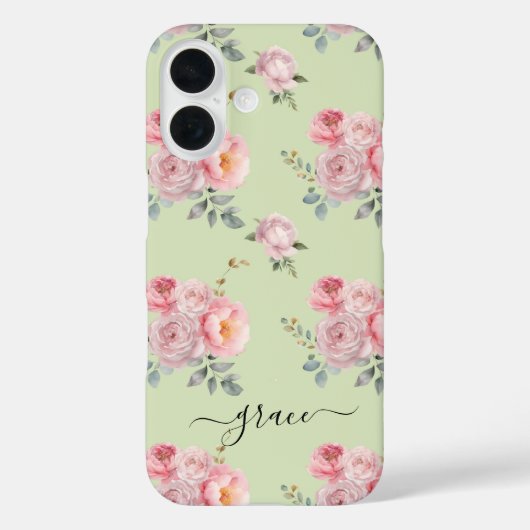 Niedlich Girl Sage Green Pink Floral Personalisier Case-Mate iPhone Hülle (Rückseite)