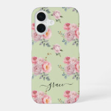 Niedlich Girl Sage Green Pink Floral Personalisier