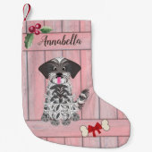 Niedlich Girl Shih Tzu Pink Holzzaun Monogramm Kleiner Weihnachtsstrumpf (Vorderseite)