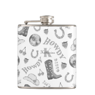 Niedlich Girl Silver Gray Disco Cowgirl Name Monog Flachmann