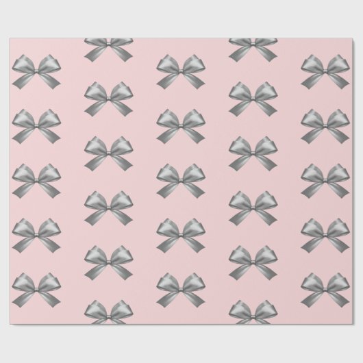 Niedlich Girl Silver Satin Ästhetischer Bow Pink Geschenkpapier (Flach)